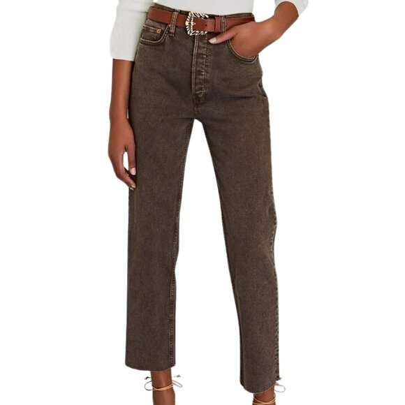 Re/Done 70s Ultra High Rise Stove Pipe Jeans 👖 Washed Chocolate 🍫 NWT ✨ - Picture 1 of 16